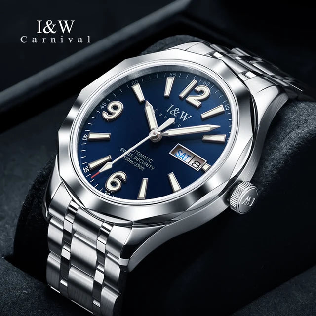 CARNIVAL Herren-Armbanduhr aus Wolfram – mechanische Luxusuhr mit NH36-Automatikwerk, wasserdicht