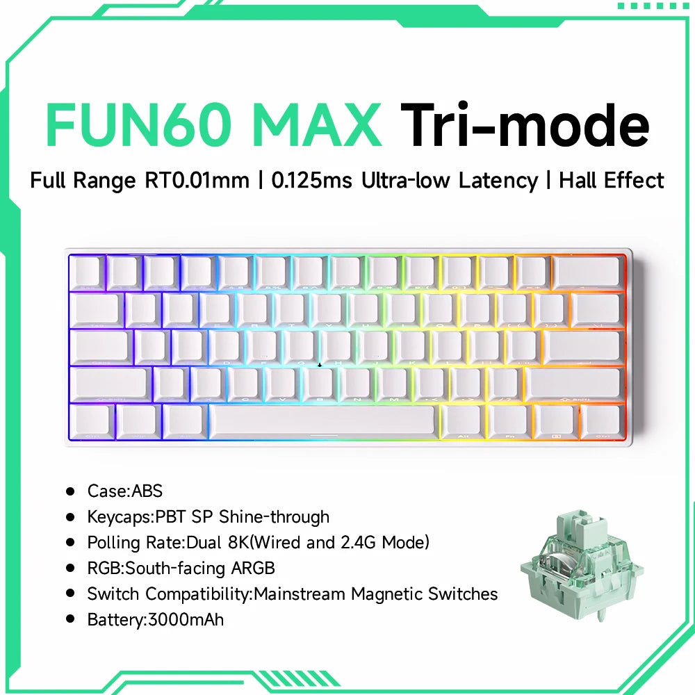 Teclado mecânico Akko MonsGeek FUN60 com interruptores magnéticos 60% Gaming Keyboards Rapid Trigger 0.01mm 8K ARGB HE/TMR personalizado