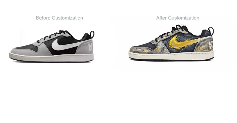 Custom Sneakers Nike Court Borough Custom "Black Gold Tarot & Apollo" Low-Top Men's Sneakers