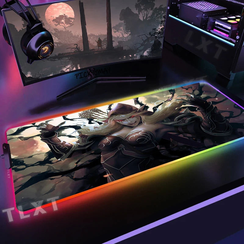 World Of Warcraft RGB Mousepad Large Gaming Mousepads Luminous Mouse Pad WOW Big Desk Pad LED Mouse Mat Backlit Keyboard Mats