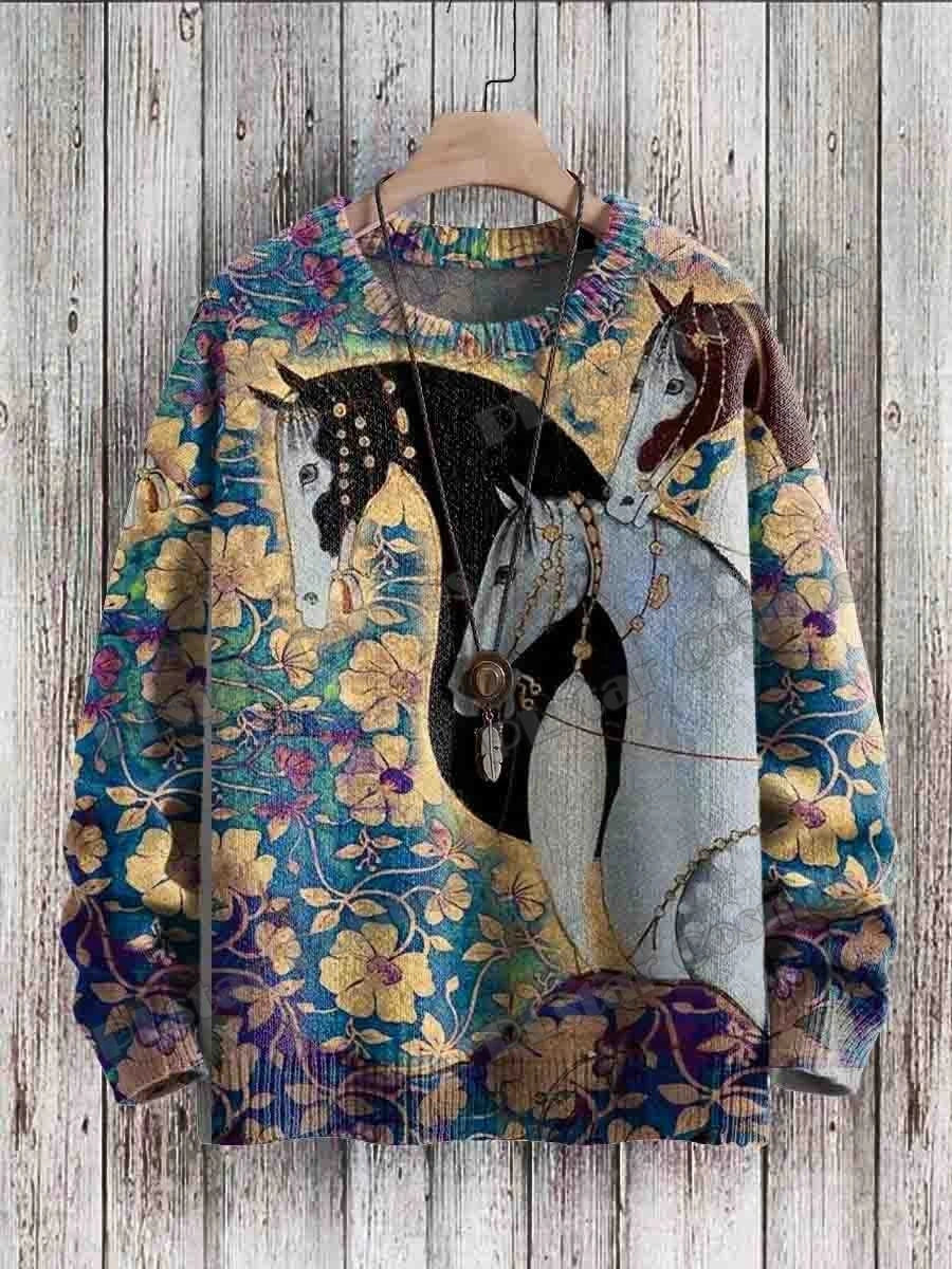 PLstar Cosmos Retro Dragon & Deer Art Pattern 3D Printed Mens Knitted Pullover Winter Unisex Casual Knit Pullover Sweater ZZM118