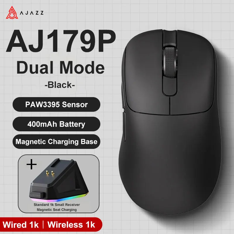 AJAZZ AJ179 PRO Wireless Gaming Mouse PAW3395, 26000 DPI Lightweight RGB Gaming Mouse with Charging Dock, Tri-Mode Ergonomic Mouse for PC & Laptop