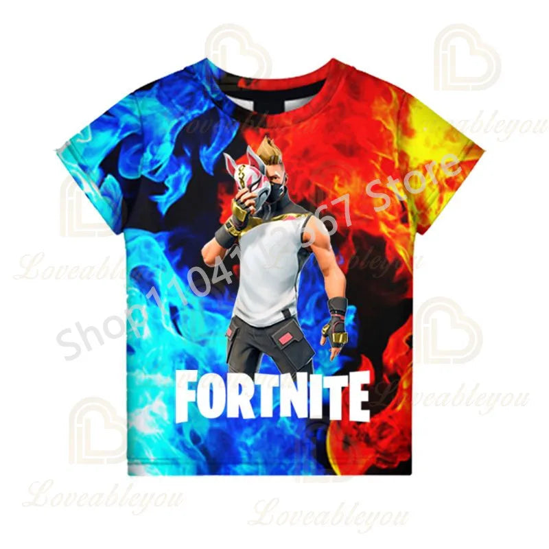 Tricou F-Fortnited pentru tineri, inspirat de jocuri de luptă, tricou de vară cu mânecă scurtă pentru adulți, adolescenți băieți și fete