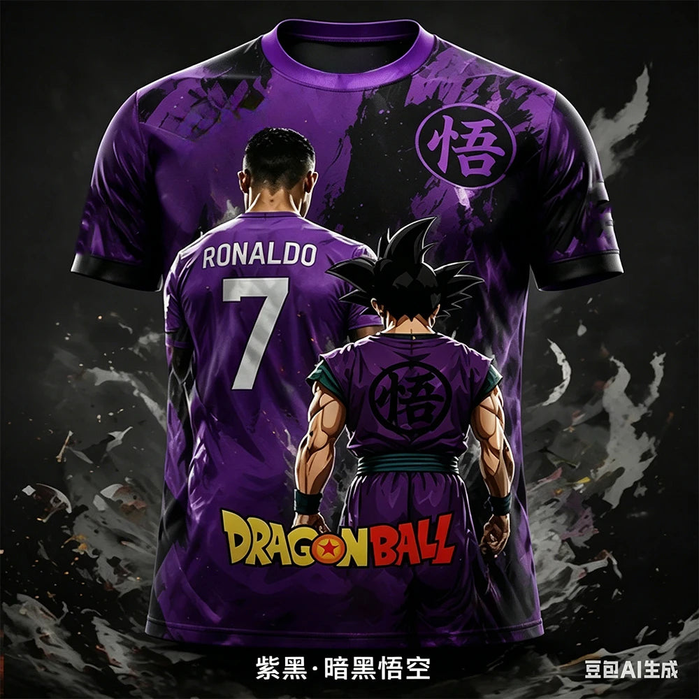Summer New Hot Dragon Ball_Ronaldo Short Sleeved Tee Kid_Adults Breathable Quick Drying