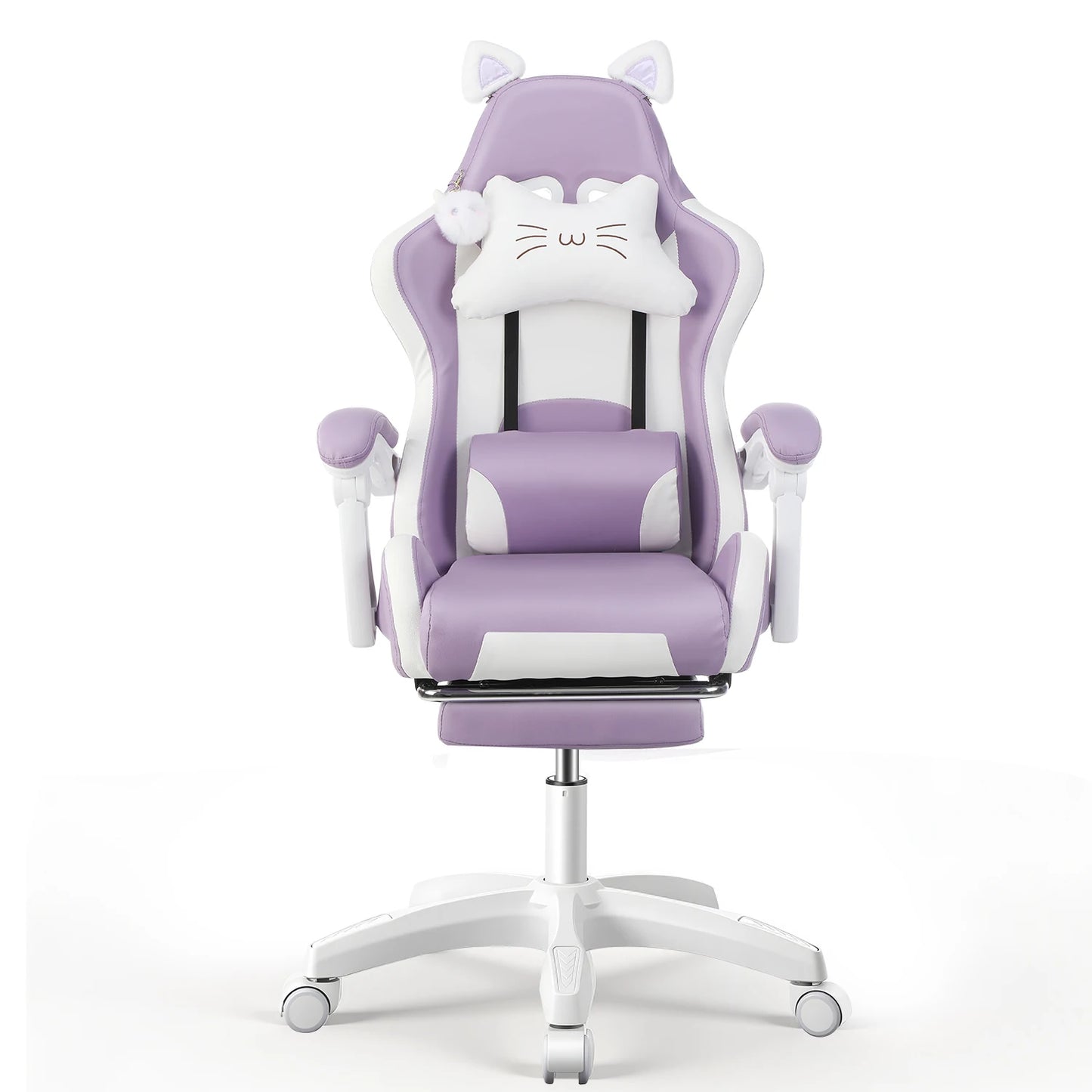 Cat Ear Gaming Chair with Footrest, Ergonomic Computer Gaming Chair with Lumbar Support, Adjustable Height 360° Swivel Racing Chair