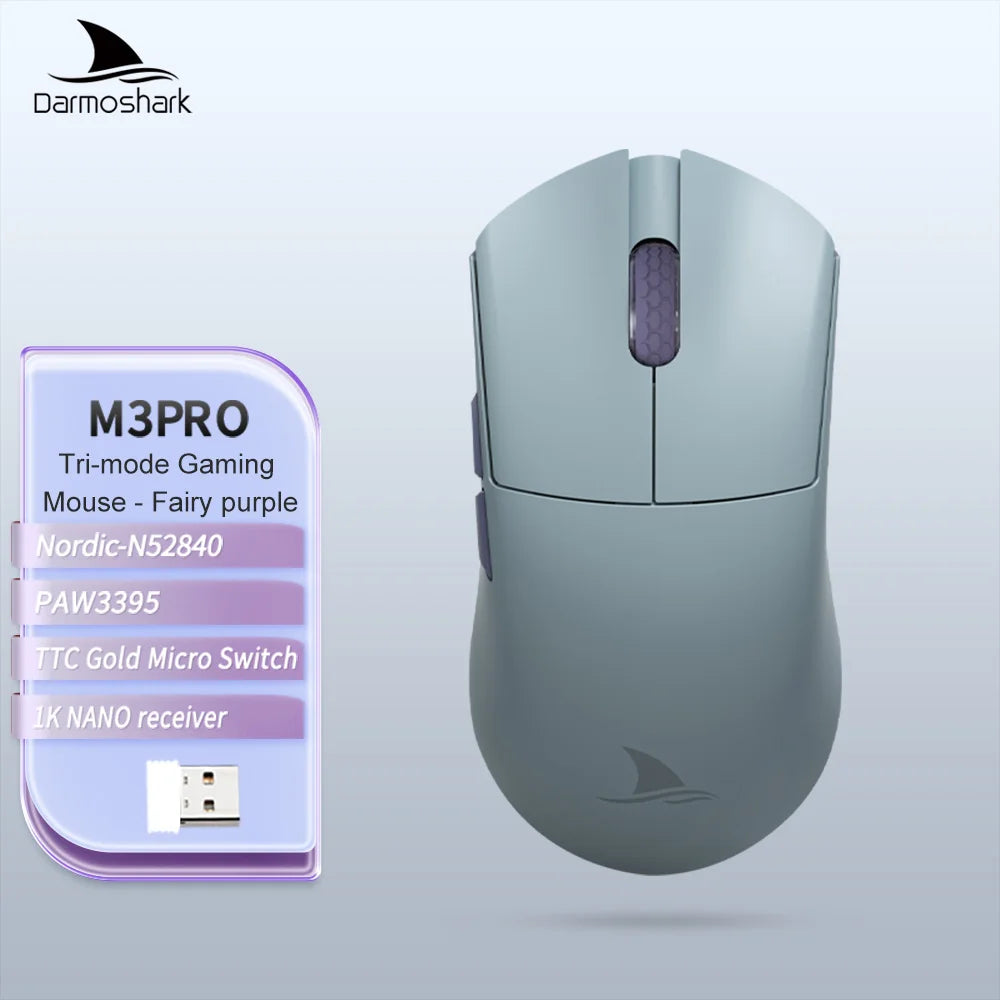 Darmoshark M3Pro Gaming Mouse 2.4G BT Wireless Tri-Mode PAW3395 Sensor N52840 26000DPI Big Hand Macro Driver Mouse For Gaming