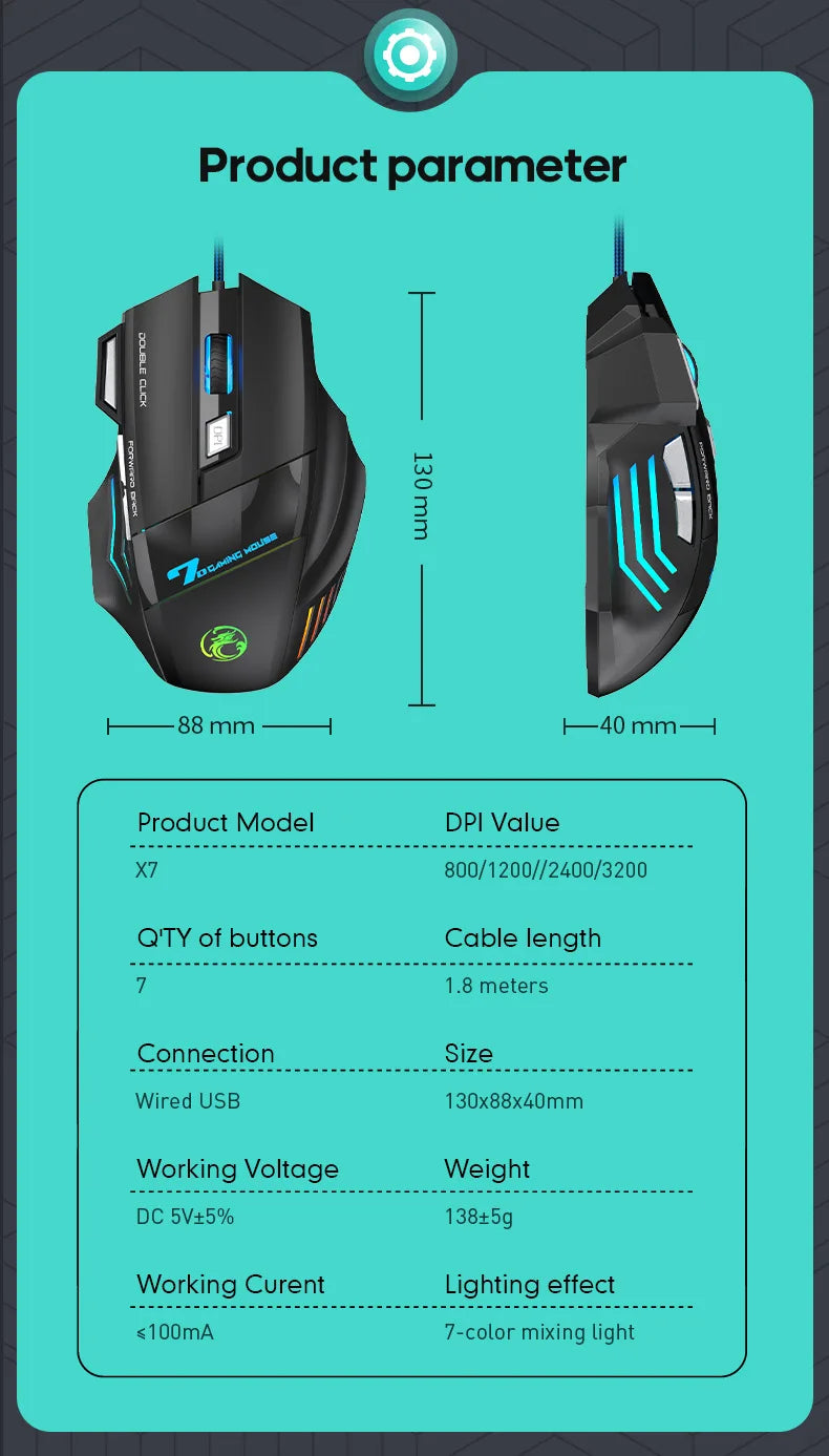 NexusClick USB Wired Gaming Mouse RGB Backlit, Ergonomic Gaming Mouse with 2400 DPI High-Precision Optical Sensor, 6 Buttons for PC & Laptop