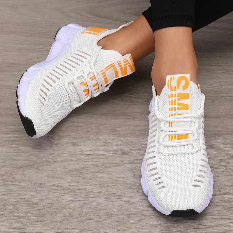 Calçado desportivo para mulher em malha, leve, com sola macia, tira para jogging, respirável, moderno, para caminhada, ténis casual raso para homem