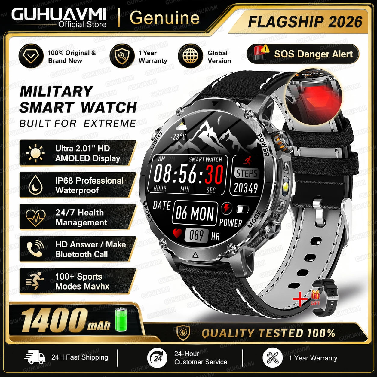 2026 TANK Ultra New 1400mAh Big Battery Smart Watch Men GPS path Sport Flashlight BT Call Waterproof Outdoor Military Smartwatch