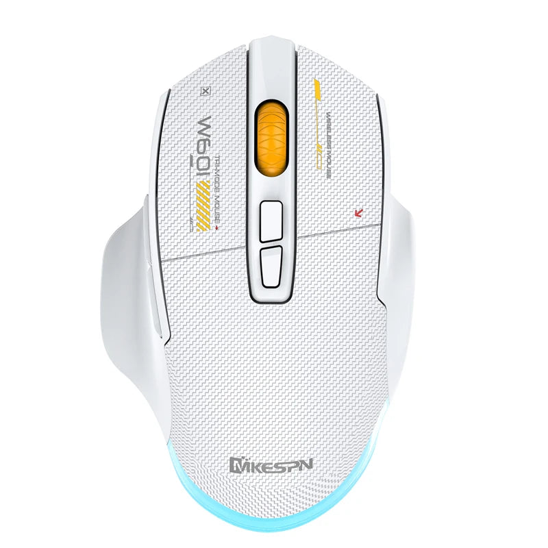 Mouse gaming tri-mode 12800DPI 2.4G Wireless Bluetooth cablato in fibra di carbonio, pulsante silenzioso, programmazione macro, 500mAh, 7 tasti