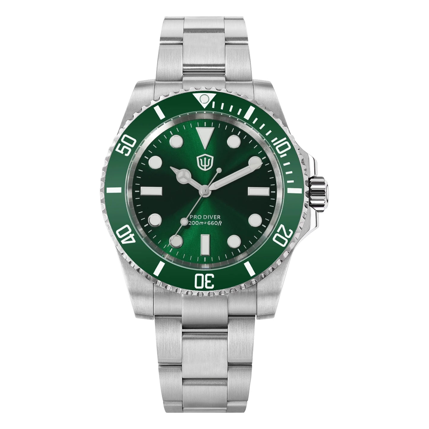Watchdives WD1680Q V2 Green Dial Quartz Watches VH31 Sweep Second Movement Sapphire 200M Waterproof Stainless steel WristWatch