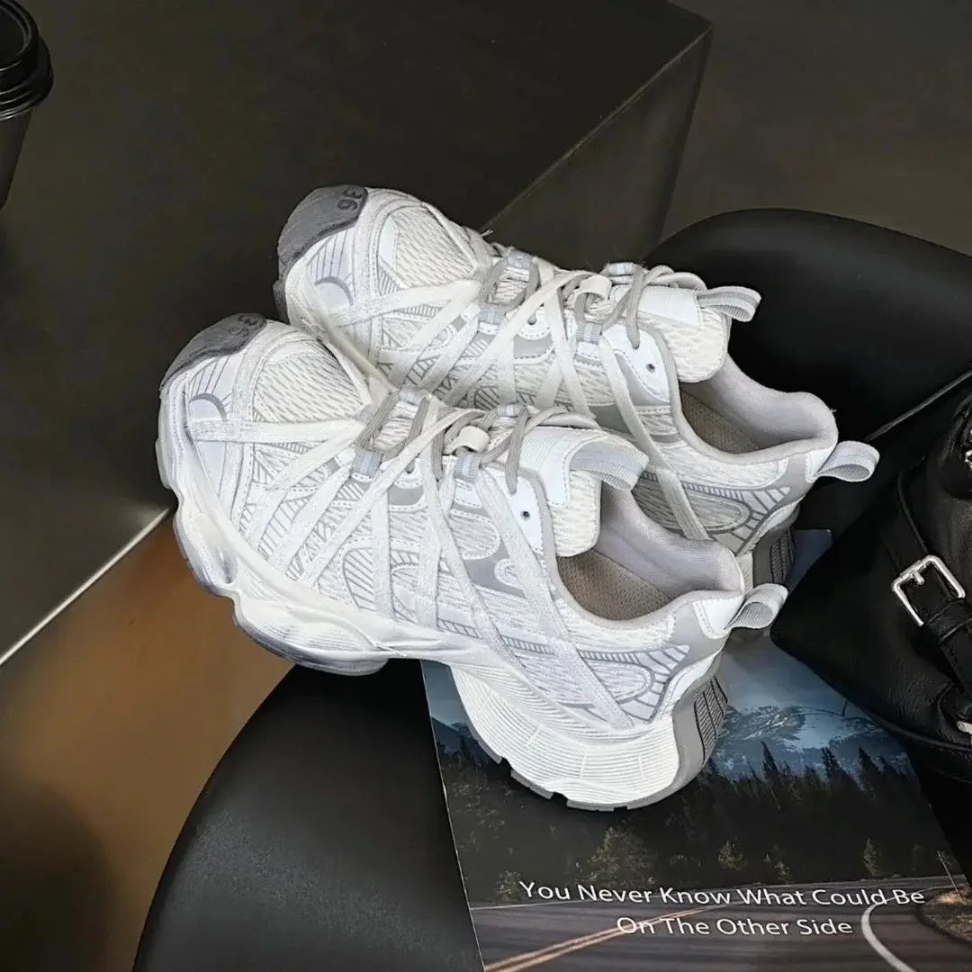 Spring Summer New Style Men Women Dad Shoes Thick Bottom Net Surface Sports Shoes Trendy Versatile Breathable Tie Shoes