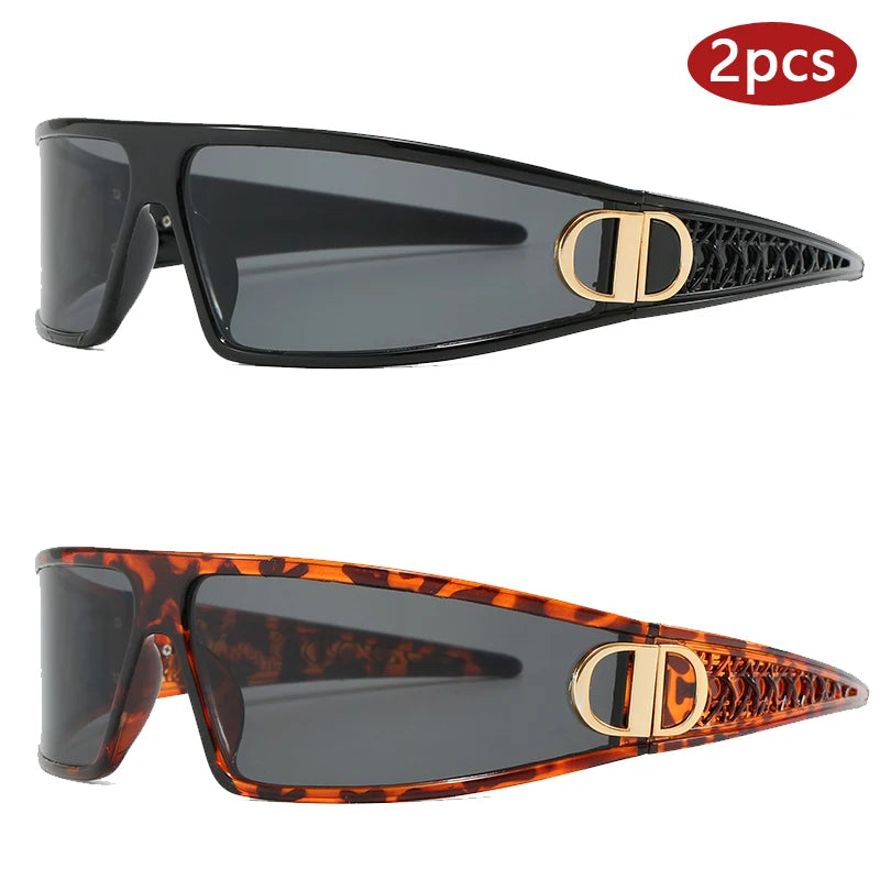 2pcs Luxury Headband Sunglasses Internet Celebrity Personalized Street Photography Concave Styling Outdoor UV Resistant Glasses
