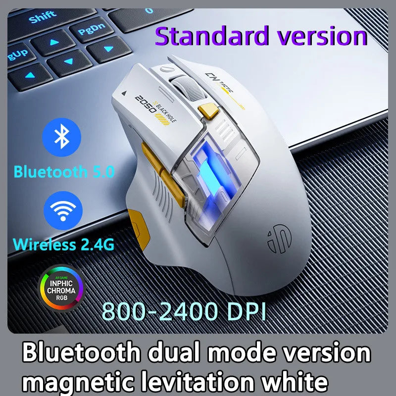 Inphic A9 Pro Three-mode Game Mouse Colorful Light Guide Pillar Power Indicator DPI Adjustable Macro-driver Ergonomics 12800DPI
