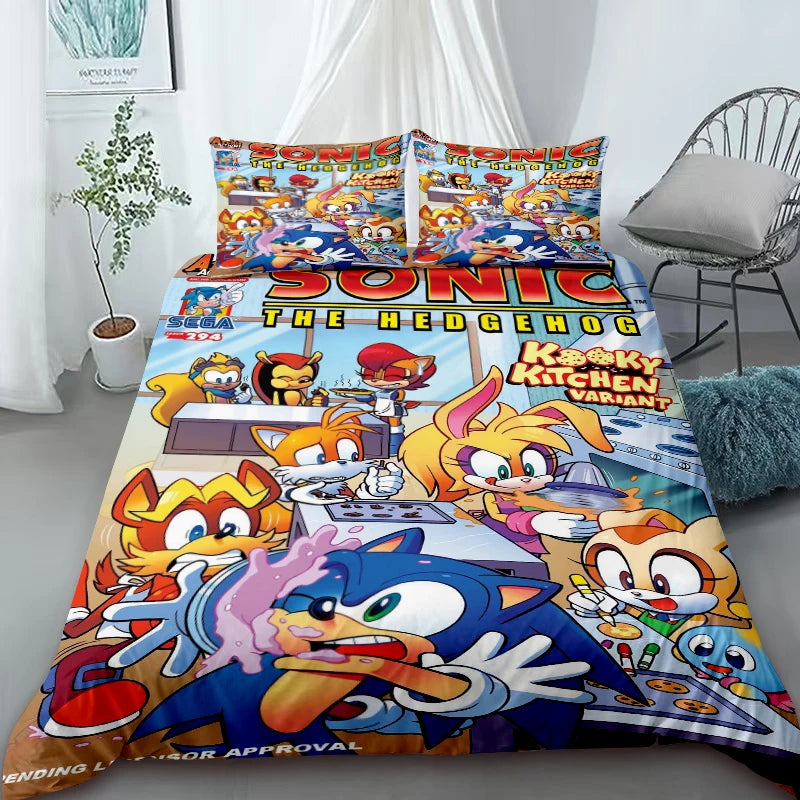 Cool Sonic Duvet Cover Set Bedding Set, Duvet Cover for the Bedroom, Home Decor Birthday Gifts for Kids and Teens King Queen