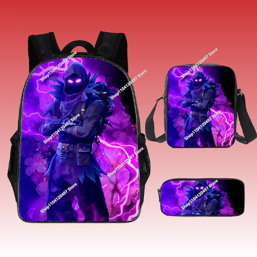 3-teiliges Set Fortnite-Gaming-Rucksack, Anime-Cartoon, große Kapazität, Schultaschen für Schüler, Federmäppchen, Kawaii-Lunchbag, Geburtstagsgeschenke