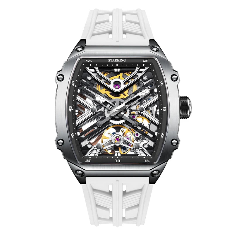 STARKING Men's Waterproof Sports Mechanical Watches Wear-resistant Silicone Strap Automatic Watch Luminous Tonneau Luxury Watch
