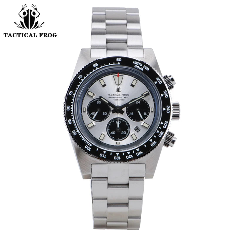 Relógio cronógrafo masculino Tactical Frog de 41mm, movimento Solar Quartz VS75, resistente à água, safira, luminosidade verde C3, relógio de pulso de quartzo