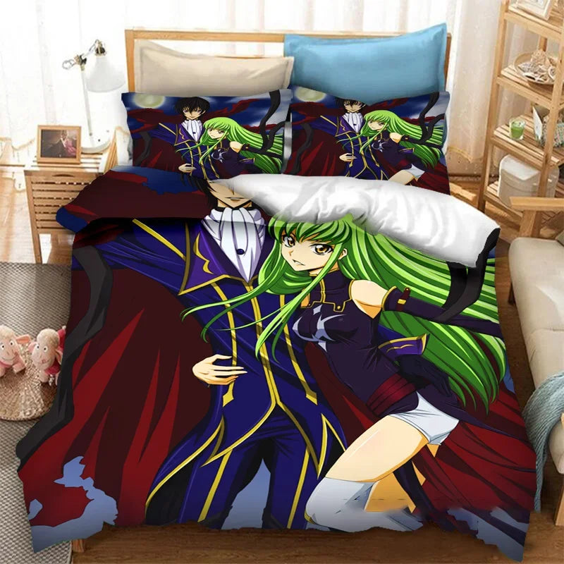 Madingas 3D spausdintas anime Code Geass antklodės užvalkalas, 2/3 vnt. patalynės komplektas, Double Twin Full Queen King dydžiai, suaugusiesiems ir vaikams