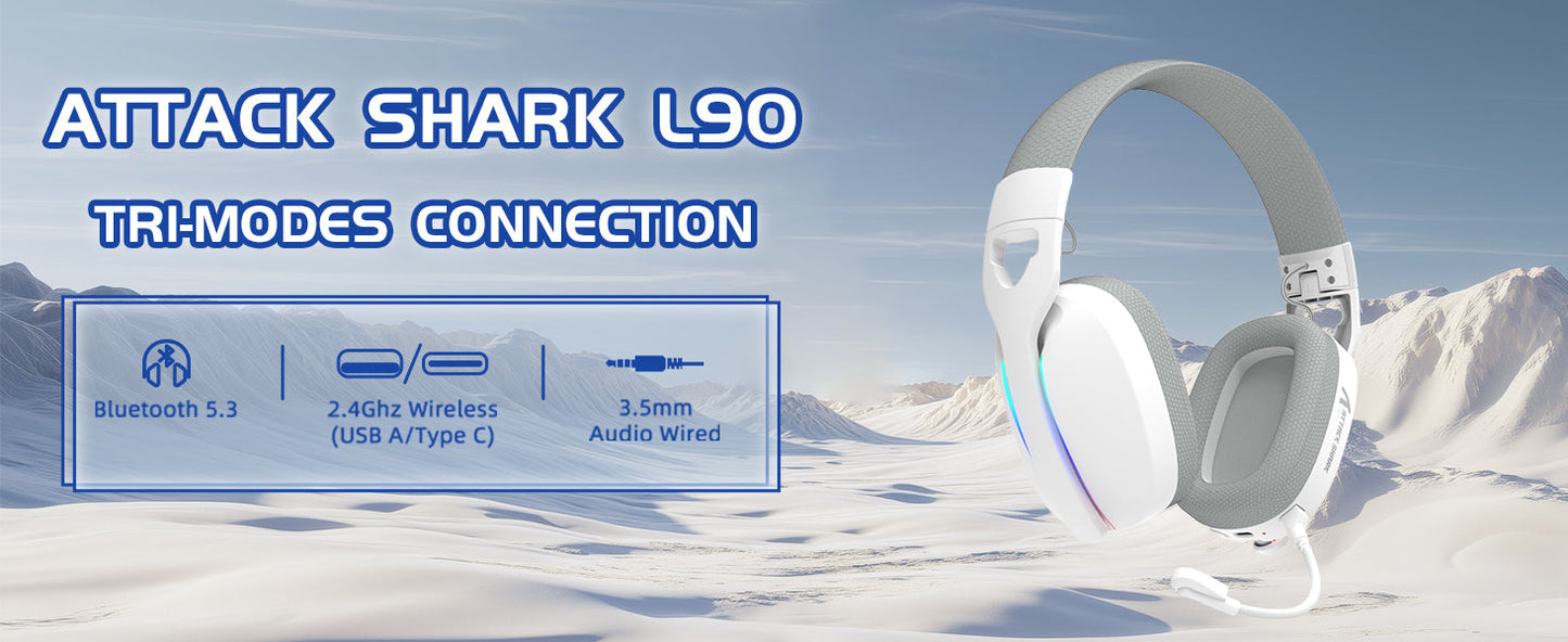 MAMBASNAKE x ATTACK SHARK L90 RGB kabelloses Gaming-Headset – Tri-Mode Bluetooth 2.4G kabellos & kabelgebunden, faltbare Gaming-Kopfhörer mit abnehmbarem Mikrofon