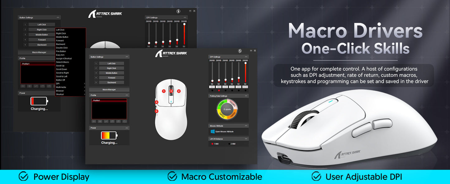 ATTACK SHARK X3 Wireless Gaming Mouse PixArt PAW3395 49g SUPERLIGHT, BT/2.4G Wireless/Wired, 6 Adjustable DPI up to 26000