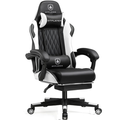 Cadeira gaming GTPLAYER Cadeira gamer Cadeira de escritório ergonómica Apoio para os pés ajustável Apoio lombar e almofadas Cadeira gaming