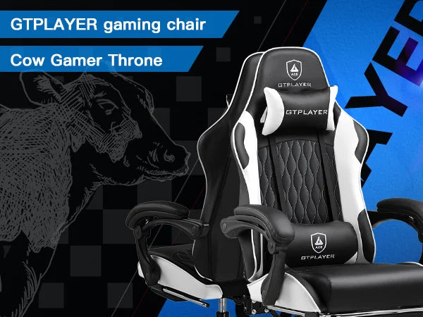 Cadeira gaming GTPLAYER Cadeira gamer Cadeira de escritório ergonómica Apoio para os pés ajustável Apoio lombar e almofadas Cadeira gaming