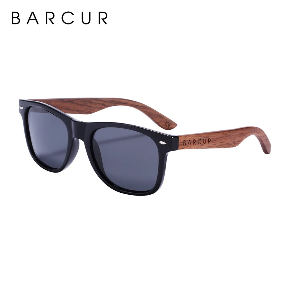 BARCUR High Quality Black Walnut Sunglasses Anti-Reflecti Men Women Mirror Sun Glasses Male UV400 Wooden Sunglass Shades Oculos