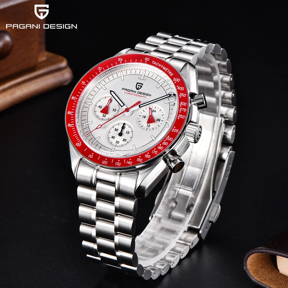 PAGANI DESIGN 2026 Neue rote Luxusuhr für Herren, Quarz-Armbanduhr mit Chronograph, automatischem Datum, wasserdicht, lokaler Versand