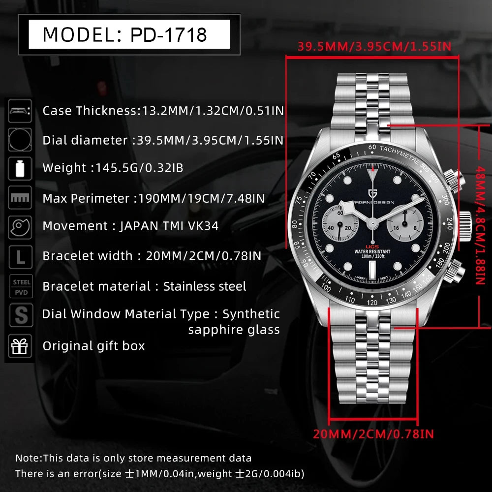 2026 New PAGANI Panda DESIGN Mens Watch Luxury Quartz Speed Sports Chronograph Watch Men AR Sapphire Luminous water lock