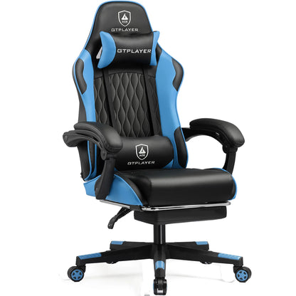 Cadeira gaming GTPLAYER Cadeira gamer Cadeira de escritório ergonómica Apoio para os pés ajustável Apoio lombar e almofadas Cadeira gaming
