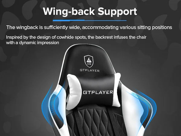 Cadeira gaming GTPLAYER Cadeira gamer Cadeira de escritório ergonómica Apoio para os pés ajustável Apoio lombar e almofadas Cadeira gaming