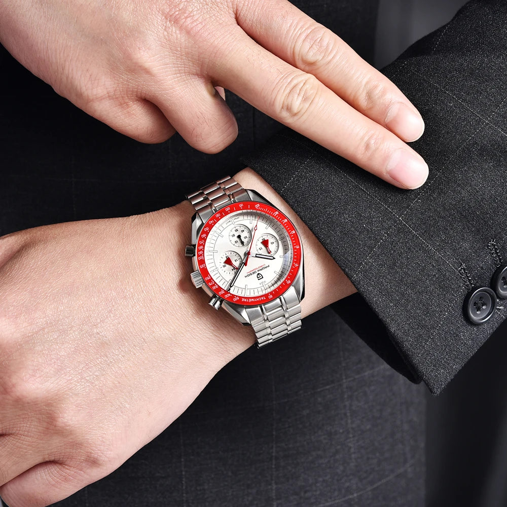 PAGANI DESIGN 2026 Neue rote Luxusuhr für Herren, Quarz-Armbanduhr mit Chronograph, automatischem Datum, wasserdicht, lokaler Versand