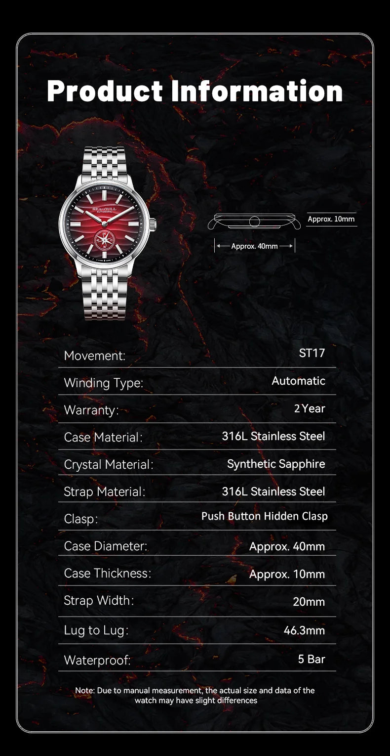 Seagull Watch 39.5mm Men's Watch 5Bar Waterproof Automatic Mechanical Watches Luminous Watches for Men 6180 Men's Watch