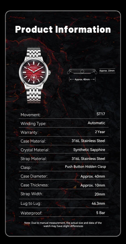 Seagull Watch 39.5mm Men's Watch 5Bar Waterproof Automatic Mechanical Watches Luminous Watches for Men 6180 Men's Watch