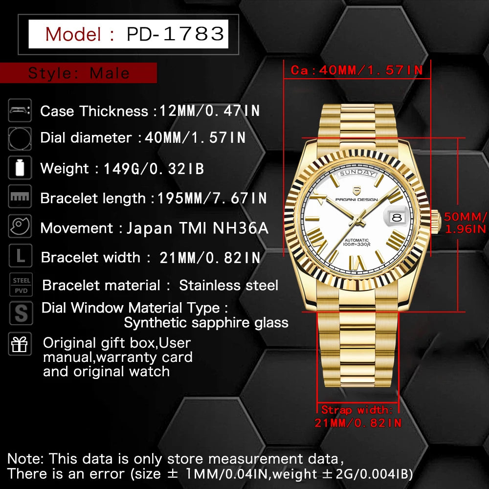 2026 New PAGANI DESIGN add40 Men's Watch NH36 Mechanical wistwatch Luxury Automatic Watch For Men AR Sapphire water lock