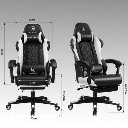 Cadeira gaming GTPLAYER Cadeira gamer Cadeira de escritório ergonómica Apoio para os pés ajustável Apoio lombar e almofadas Cadeira gaming