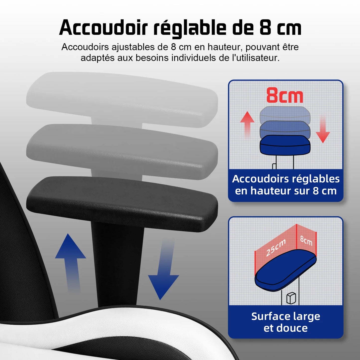 Hiazurm Office chair，Gaming chair for adults with adjustable backrest and armrests，Gaming chair with 3D wing contour design，Ergonomic office chair with S-shaped back support，Gaming chair with one-piece steel frame