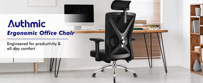 Hiazurm Office Chair Ergonomic, Desk Chair with Lumbar Support 3D, Height-adjustable Office Chairs for Home with Adjustable Headrest and Armrests, Computer Chairs Ideal for Company, Home and Gaming