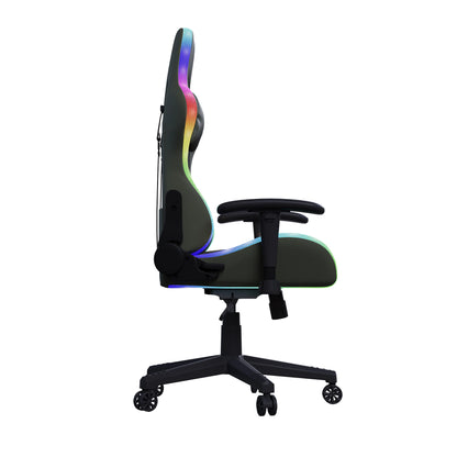 Comanlai Rgonomic Gaming Chair with RGB Lighting, PVC Leather Computer Chair, Adjustable Seat Height and Backrest, Waist Massage