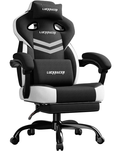 LUCK RACER Gaming chair, Connected Armrests Office Chair, Memory Foam Cushion, 90-155 ° Incline Angle and Footrest
