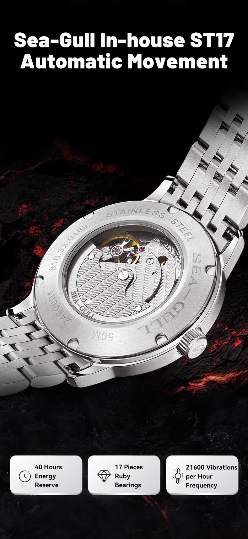 Seagull Watch 39.5mm Men's Watch 5Bar Waterproof Automatic Mechanical Watches Luminous Watches for Men 6180 Men's Watch