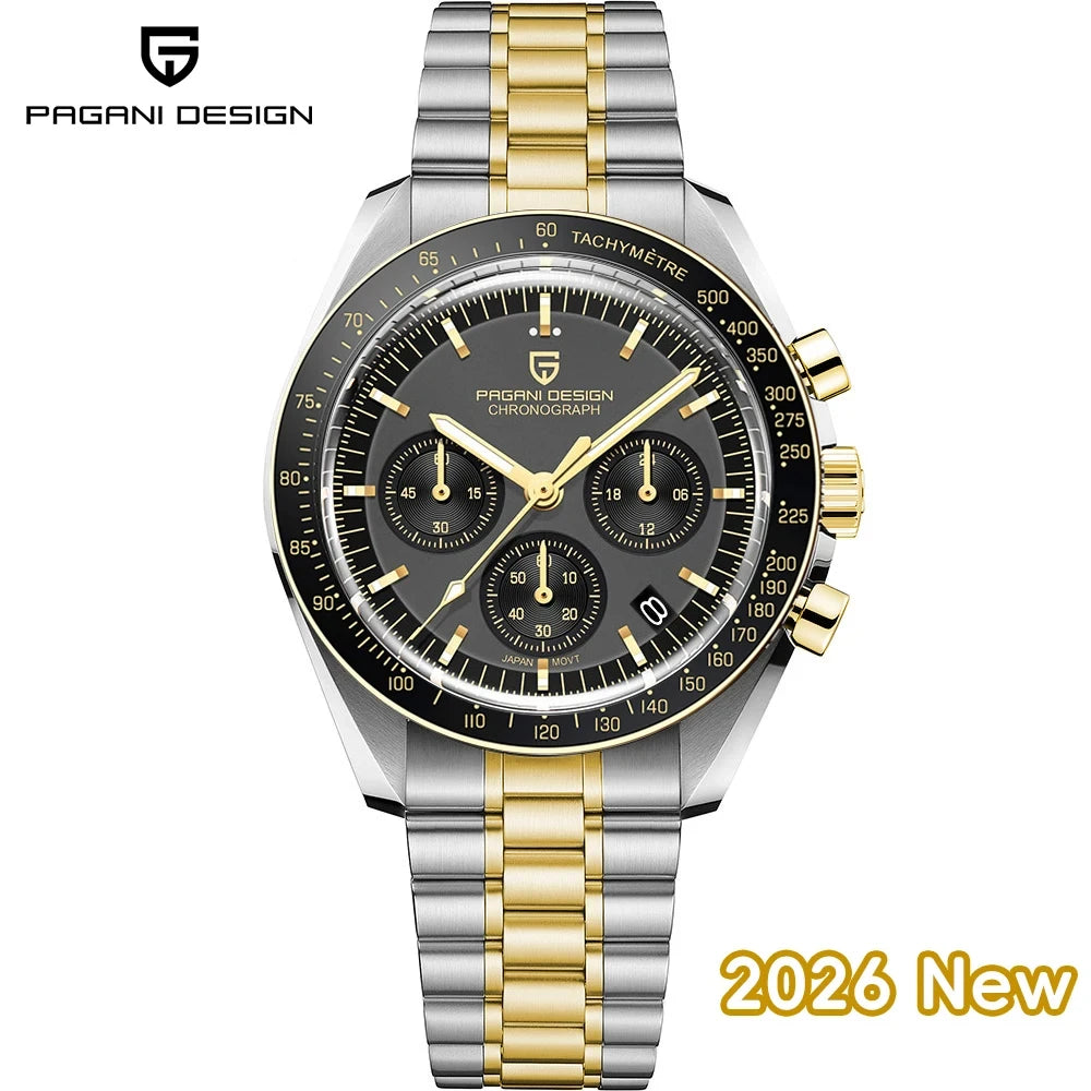 PAGANI DESIGN 2026 Neue rote Luxusuhr für Herren, Quarz-Armbanduhr mit Chronograph, automatischem Datum, wasserdicht, lokaler Versand