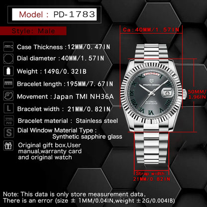 2026 New PAGANI DESIGN add40 Men's Watch NH36 Mechanical wistwatch Luxury Automatic Watch For Men AR Sapphire water lock