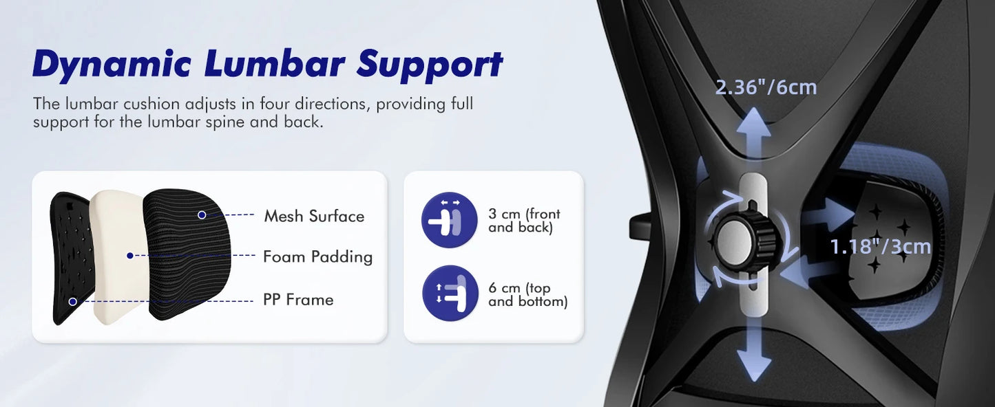 Hiazurm Office Chair Ergonomic, Desk Chair with Lumbar Support 3D, Height-adjustable Office Chairs for Home with Adjustable Headrest and Armrests, Computer Chairs Ideal for Company, Home and Gaming
