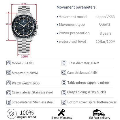 PAGANI DESIGN 2026 Neue rote Luxusuhr für Herren, Quarz-Armbanduhr mit Chronograph, automatischem Datum, wasserdicht, lokaler Versand