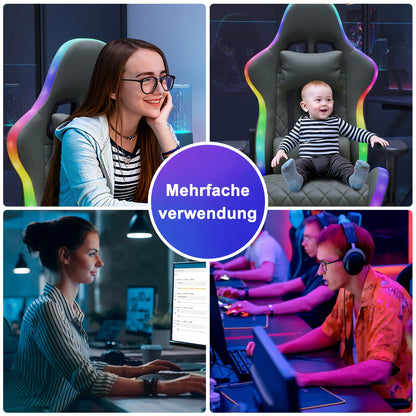 Comanlai Rgonomic Gaming Chair with RGB Lighting, PVC Leather Computer Chair, Adjustable Seat Height and Backrest, Waist Massage