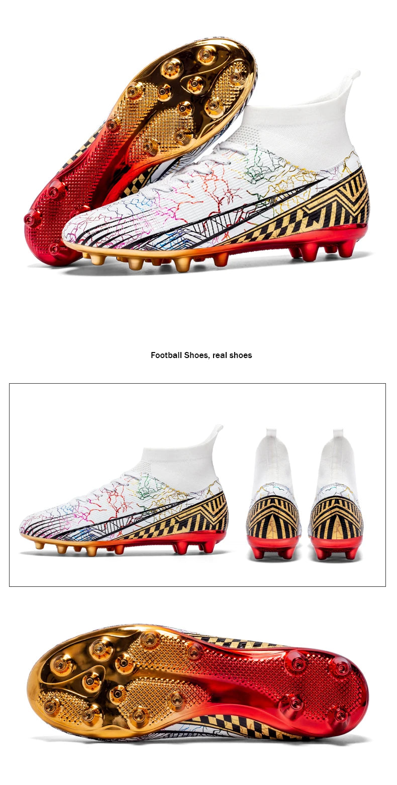 Men's Football Shoes Professional Gold Plated FG Soccer Cleats High Performance Sports Sneakers for Artificial Grass Competitive