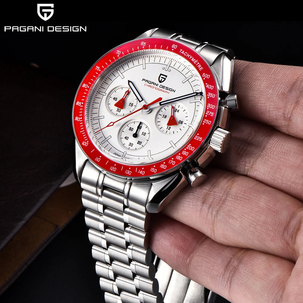 PAGANI DESIGN 2026 Neue rote Luxusuhr für Herren, Quarz-Armbanduhr mit Chronograph, automatischem Datum, wasserdicht, lokaler Versand