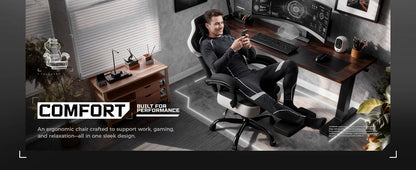 LUCK RACER Gaming chair, Connected Armrests Office Chair, Memory Foam Cushion, 90-155 ° Incline Angle and Footrest